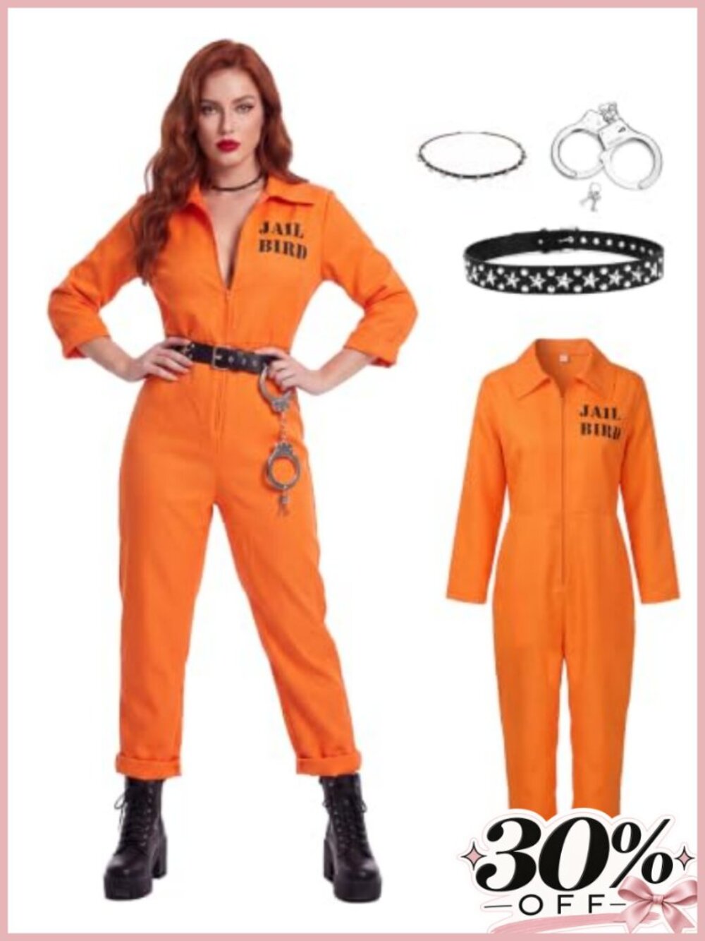 Prisoner Costume Women Jumpsuit Halloween Cosplay Inmate Orange Jail Outfit